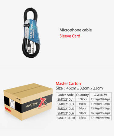 Microphone cable XLR 3-pole female - 6,3mm mono Jack plug SAMURAI Roxtone SMXJ210L10