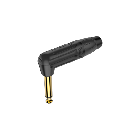 6.3mm right angle mono plug, Black electrophoretic paint shell, Gold plated contacts Roxtone  RJ2RP-BG